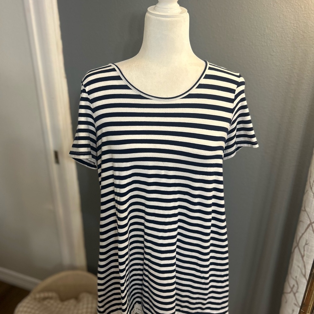 Kim Rogers Navy and White Striped Short Sleeve Top